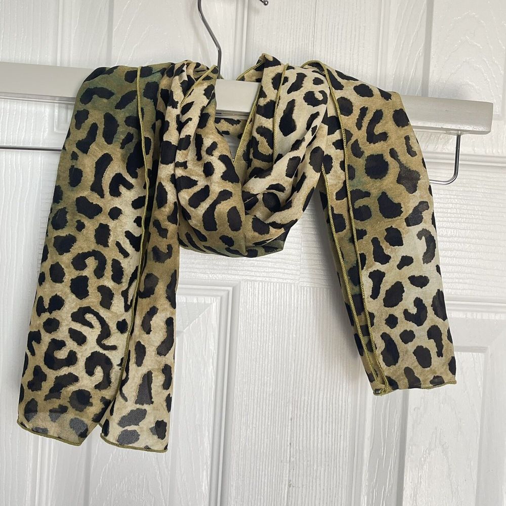 Leopard Animal Print Long Silky Scarf 44x11 EUC